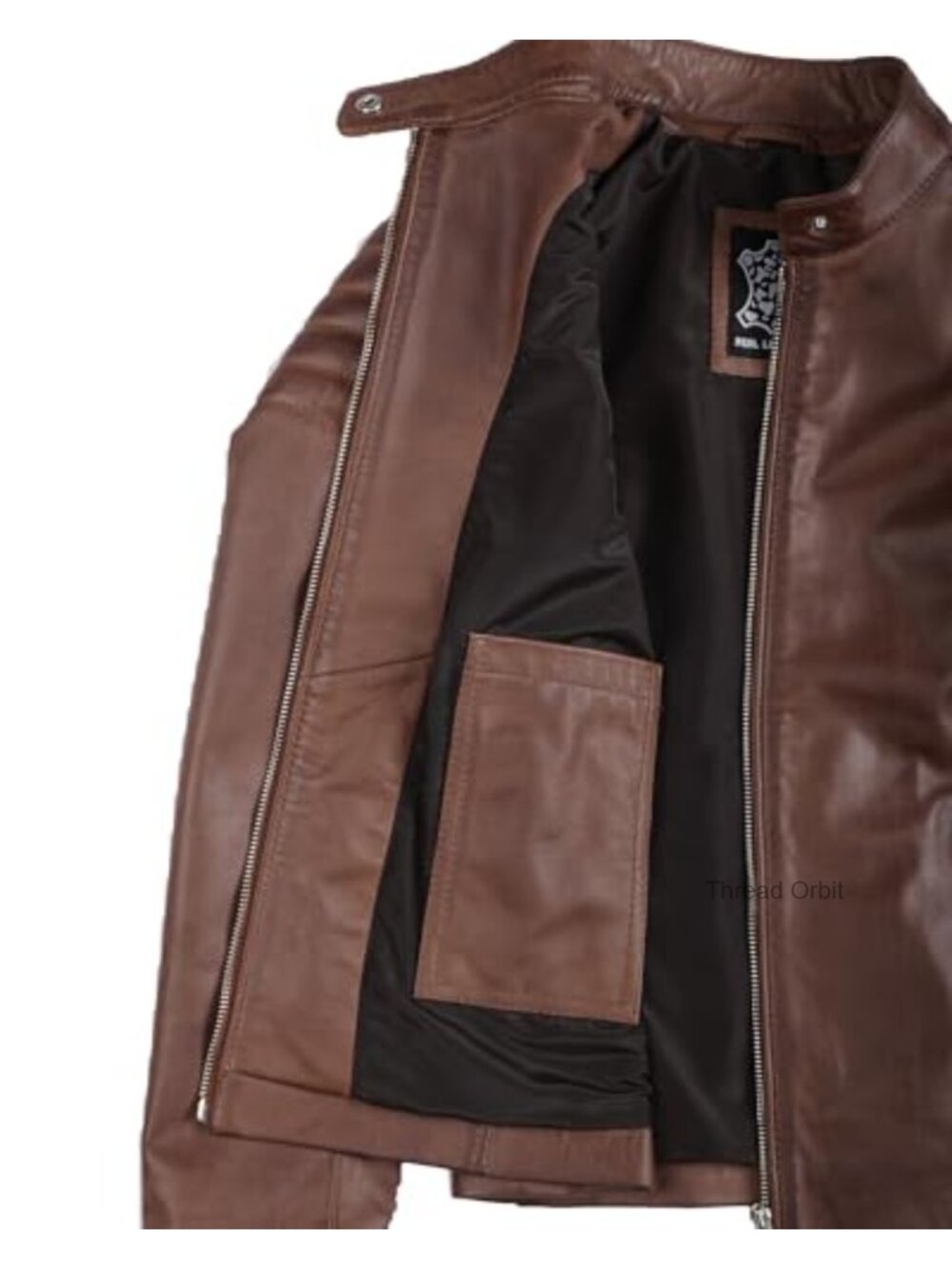Real Lambskin Leather Jacket - Cafe Racer Style for Women - Zipper Closure - Picture 4 of 5